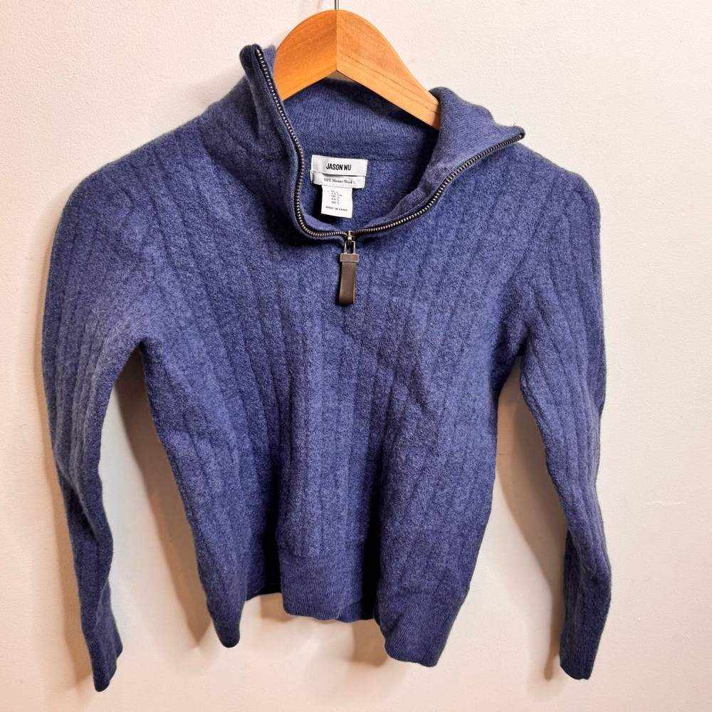 Jason Wu Blue 100% Merino Wool Quarter-Zip Sweater